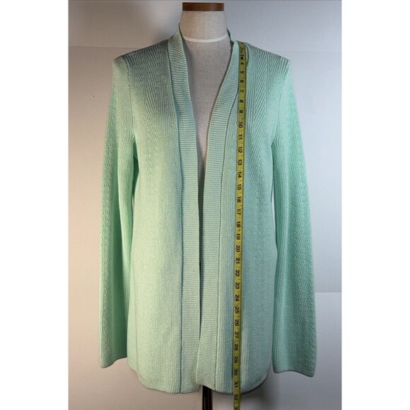 J. Jill Mint Green Cardigan Sweater Open Front MEDIUM TALL Longer Cotton EUC - Picture 6 of 14